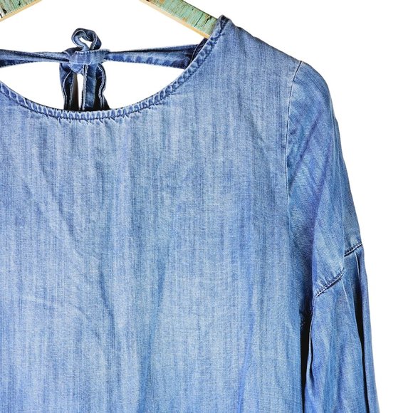 Anthropologie Cloth & Stone Tencil Chambray Bell Sleeve Open Back Dress, Sz M - Picture 4 of 10